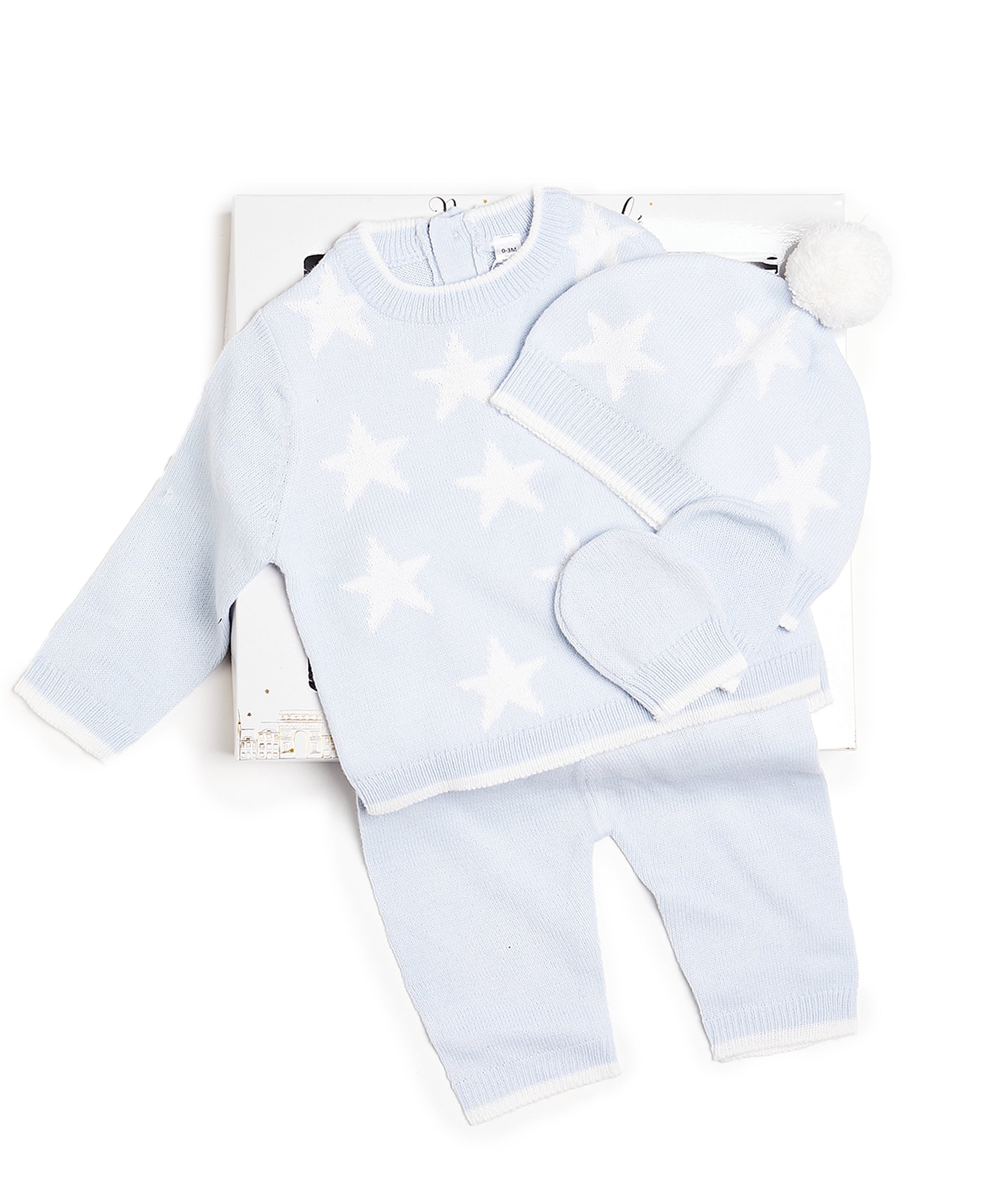 BONJOUR BEBE Baby Piece Gift Box - Star Jumper Trousers Mitts Hat (W21828)